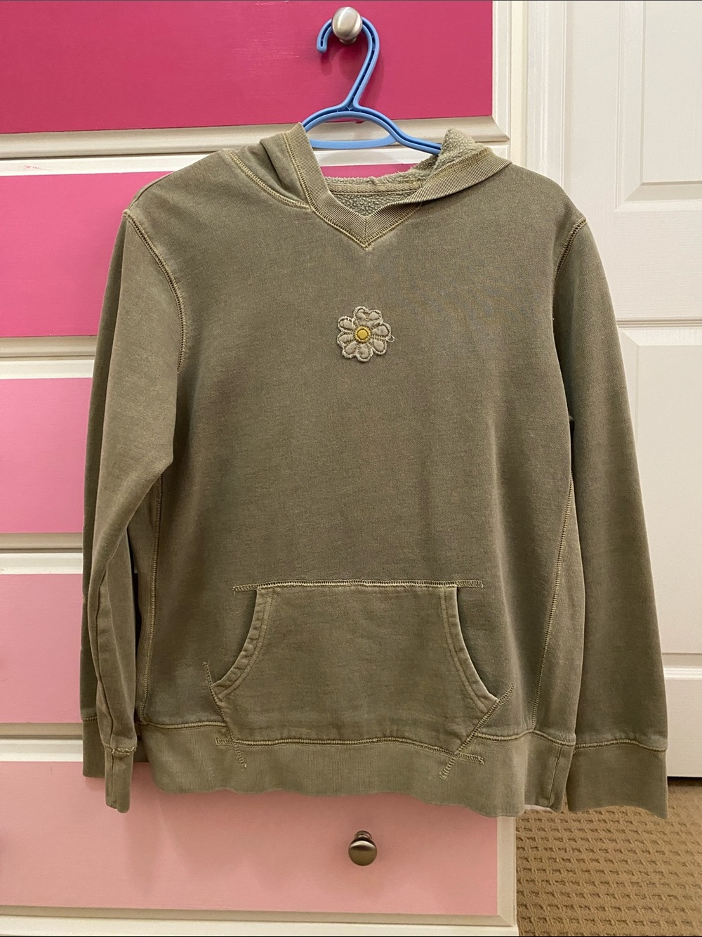 Life is good embroidered flower green hoodie sweatshirt